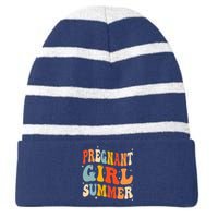 Pregnant Girl Summer Baby Announcement Pregnancy Reveal Striped Beanie with Solid Band