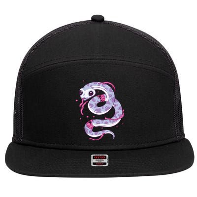 Pastel Goth Snake Creepy Serpent Kawaii Emo Nu Goth 7 Panel Mesh Trucker Snapback Hat