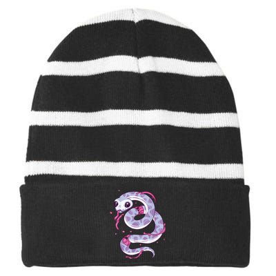 Pastel Goth Snake Creepy Serpent Kawaii Emo Nu Goth Striped Beanie with Solid Band