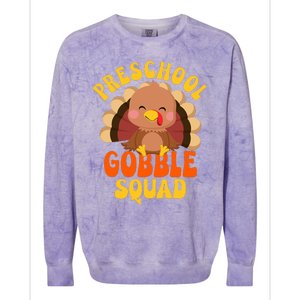 Preschool Gobble Squad Cute Turkey Thanksgiving Teacher Colorblast Crewneck Sweatshirt