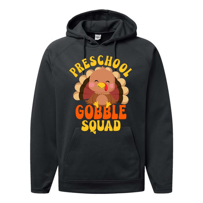 Preschool Gobble Squad Cute Turkey Thanksgiving Teacher Performance Fleece Hoodie