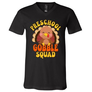 Preschool Gobble Squad Cute Turkey Thanksgiving Teacher V-Neck T-Shirt