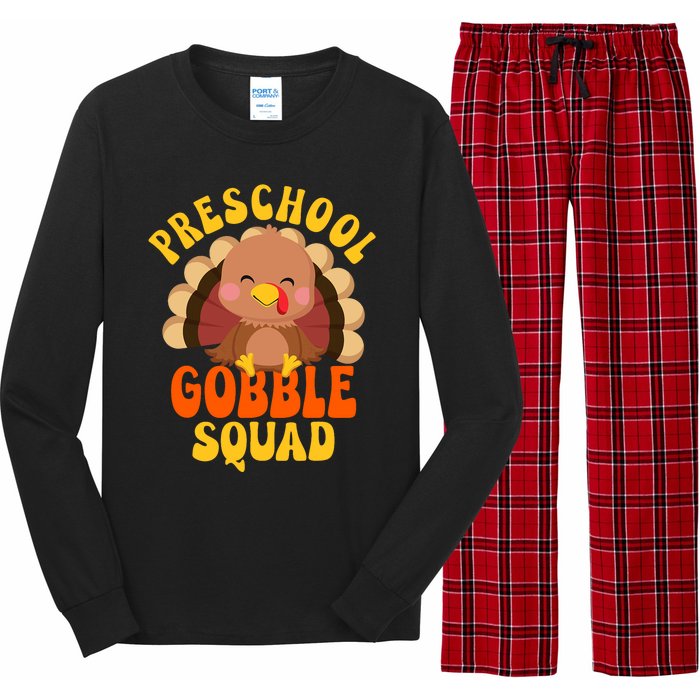 Preschool Gobble Squad Cute Turkey Thanksgiving Teacher Long Sleeve Pajama Set