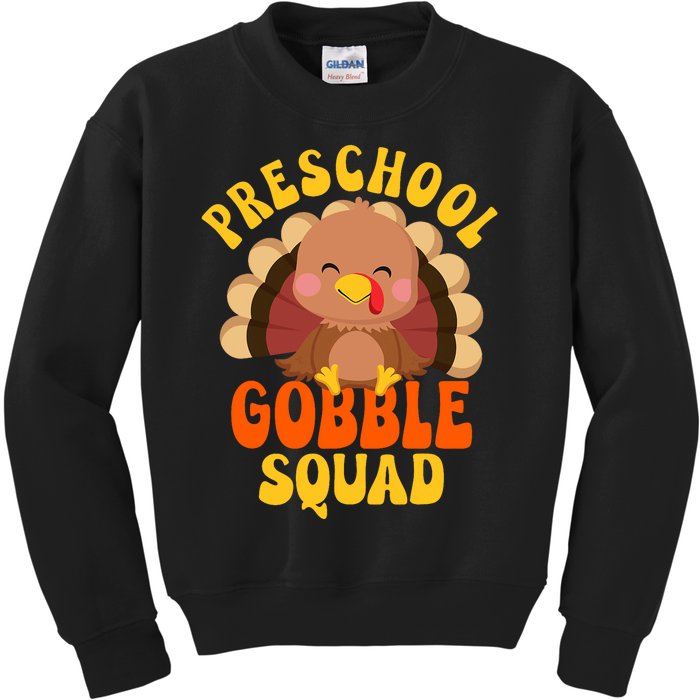 Preschool Gobble Squad Cute Turkey Thanksgiving Teacher Kids Sweatshirt