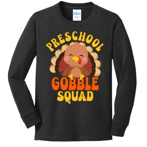 Preschool Gobble Squad Cute Turkey Thanksgiving Teacher Kids Long Sleeve Shirt