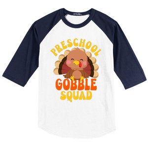 Preschool Gobble Squad Cute Turkey Thanksgiving Teacher Baseball Sleeve Shirt