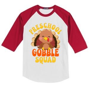 Preschool Gobble Squad Cute Turkey Thanksgiving Teacher Kids Colorblock Raglan Jersey