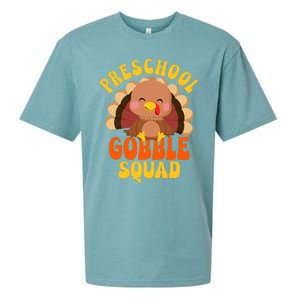 Preschool Gobble Squad Cute Turkey Thanksgiving Teacher Sueded Cloud Jersey T-Shirt