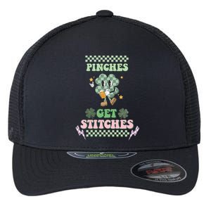 Pinches Get Stitches St Patricks Days Lucky Vibes Clover Irish Drinking Team Flexfit Unipanel Trucker Cap