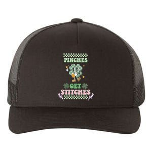 Pinches Get Stitches St Patricks Days Lucky Vibes Clover Irish Drinking Team Yupoong Adult 5-Panel Trucker Hat