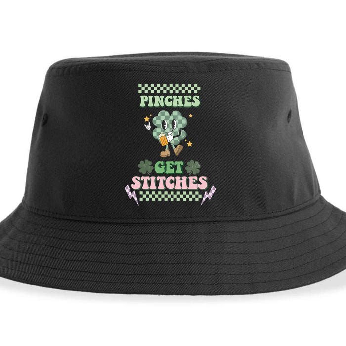 Pinches Get Stitches St Patricks Days Lucky Vibes Clover Irish Drinking Team Sustainable Bucket Hat