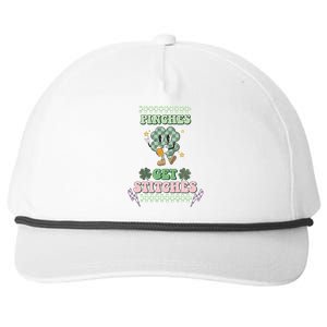 Pinches Get Stitches St Patricks Days Lucky Vibes Clover Irish Drinking Team Snapback Five-Panel Rope Hat