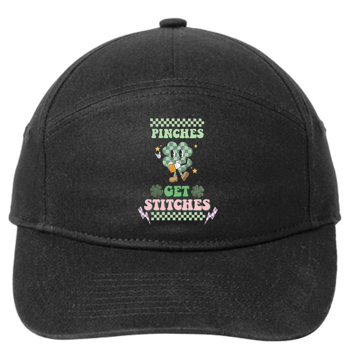 Pinches Get Stitches St Patricks Days Lucky Vibes Clover Irish Drinking Team 7-Panel Snapback Hat