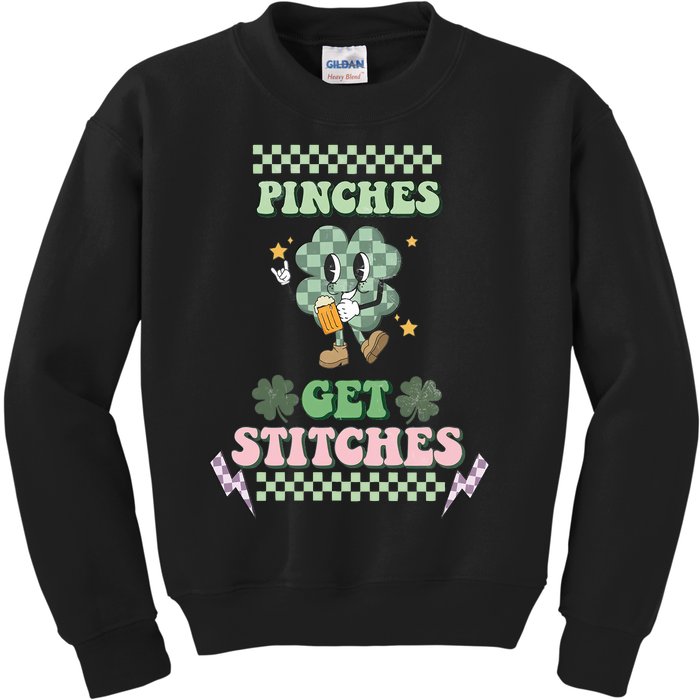 Pinches Get Stitches St Patricks Days Lucky Vibes Clover Irish Drinking Team Kids Sweatshirt