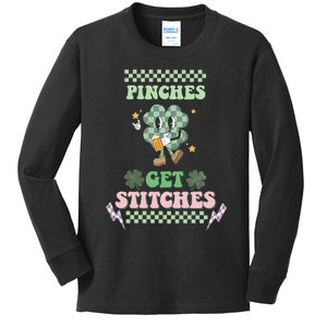 Pinches Get Stitches St Patricks Days Lucky Vibes Clover Irish Drinking Team Kids Long Sleeve Shirt