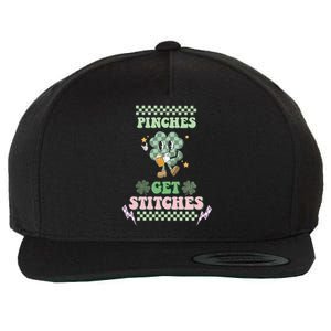 Pinches Get Stitches St Patricks Days Lucky Vibes Clover Irish Drinking Team Wool Snapback Cap