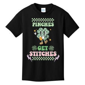 Pinches Get Stitches St Patricks Days Lucky Vibes Clover Irish Drinking Team Kids T-Shirt