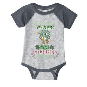 Pinches Get Stitches St Patricks Days Lucky Vibes Clover Irish Drinking Team Infant Baby Jersey Bodysuit