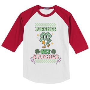 Pinches Get Stitches St Patricks Days Lucky Vibes Clover Irish Drinking Team Kids Colorblock Raglan Jersey