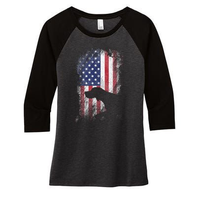 Patriotic German Shorthaired Pointer American Flag Gsp Dog Women's Tri-Blend 3/4-Sleeve Raglan Shirt