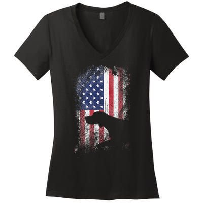 Patriotic German Shorthaired Pointer American Flag Gsp Dog Women's V-Neck T-Shirt