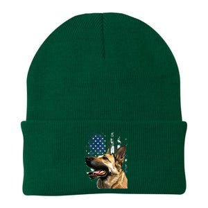 Patriotic German Shepherd American Flag 4th of July Knit Cap Winter Beanie