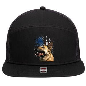 Patriotic German Shepherd American Flag 4th of July 7 Panel Mesh Trucker Snapback Hat