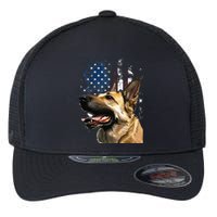 Patriotic German Shepherd American Flag 4th of July Flexfit Unipanel Trucker Cap