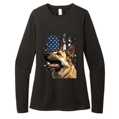 Patriotic German Shepherd American Flag 4th of July Womens CVC Long Sleeve Shirt