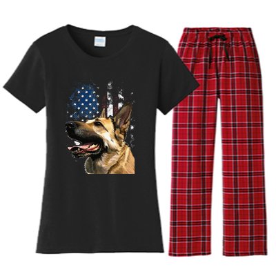 Patriotic German Shepherd American Flag 4th of July Women's Flannel Pajama Set