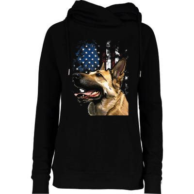 Patriotic German Shepherd American Flag 4th of July Womens Funnel Neck Pullover Hood