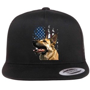 Patriotic German Shepherd American Flag 4th of July Flat Bill Trucker Hat