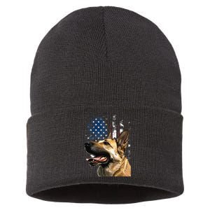 Patriotic German Shepherd American Flag 4th of July Sustainable Knit Beanie