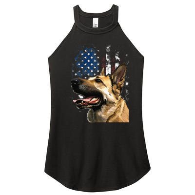 Patriotic German Shepherd American Flag 4th of July Women’s Perfect Tri Rocker Tank