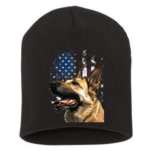 Patriotic German Shepherd American Flag 4th of July Short Acrylic Beanie