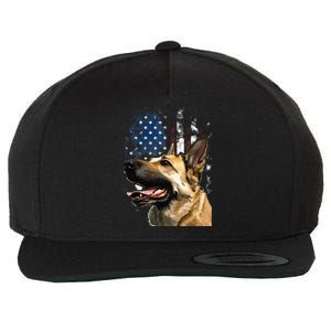 Patriotic German Shepherd American Flag 4th of July Wool Snapback Cap