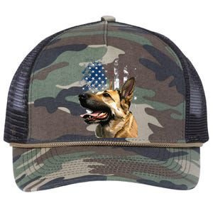 Patriotic German Shepherd American Flag 4th of July Retro Rope Trucker Hat Cap