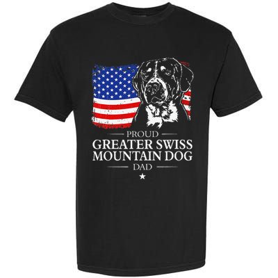 Proud Greater Swiss Mountain Dog Dad American Flag Patriotic Garment-Dyed Heavyweight T-Shirt