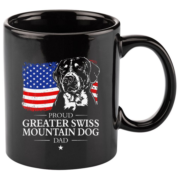 Proud Greater Swiss Mountain Dog Dad American Flag Patriotic 11oz C Handle Ceramic Mug