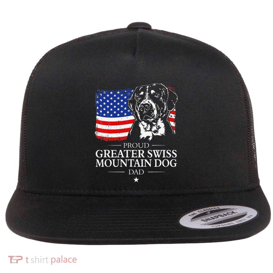 Proud Greater Swiss Mountain Dog Dad American Flag Patriotic Flatbill Hat