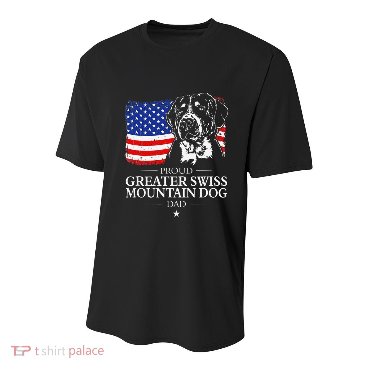 Proud Greater Swiss Mountain Dog Dad American Flag Patriotic Youth Performance Sprint T-Shirt