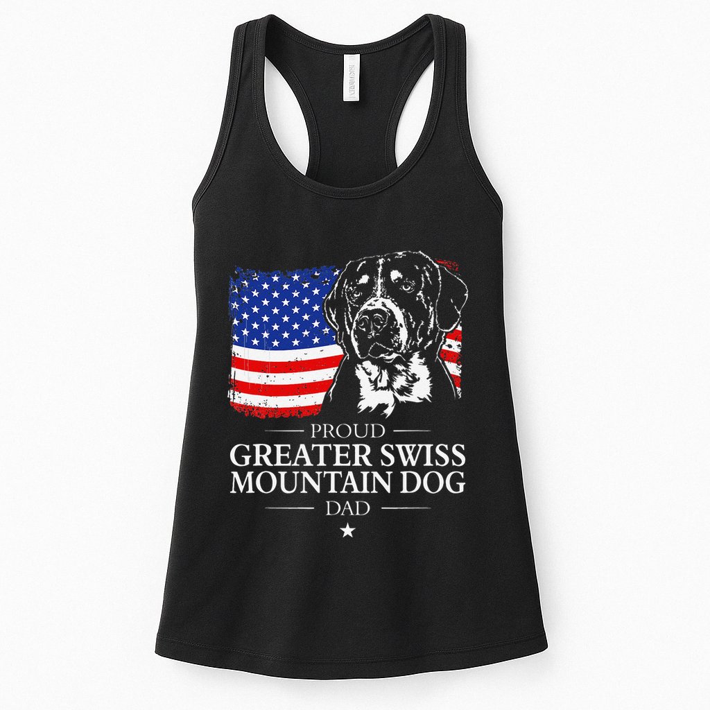 Proud Greater Swiss Mountain Dog Dad American Flag Patriotic Womens Tank Top