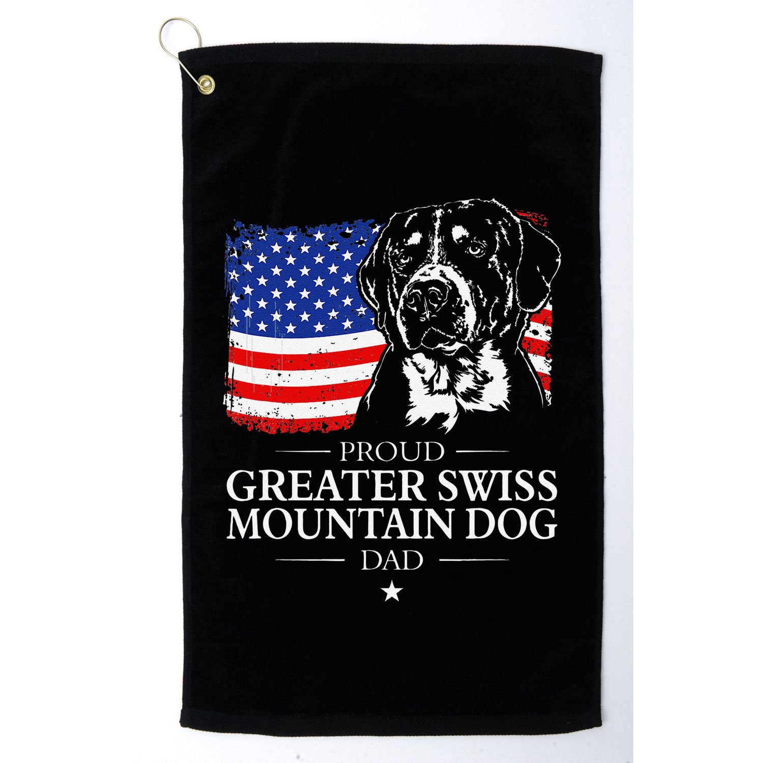 Proud Greater Swiss Mountain Dog Dad American Flag Patriotic Golf Towel
