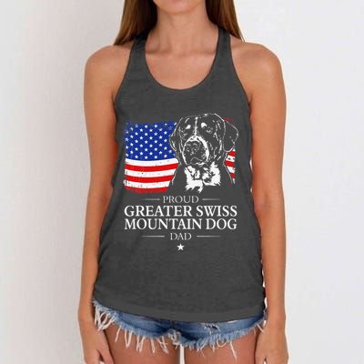 Proud Greater Swiss Mountain Dog Dad American Flag Patriotic Women's Knotted Racerback Tank