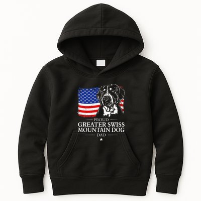 Proud Greater Swiss Mountain Dog Dad American Flag Patriotic Kids Hoodie