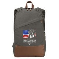 Proud Greater Swiss Mountain Dog Dad American Flag Patriotic Cotton Canvas Backpack