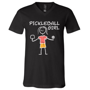 Pickleball Girl Stickman Pickle Ball V-Neck T-Shirt