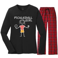 Pickleball Girl Stickman Pickle Ball Women's Long Sleeve Flannel Pajama Set 