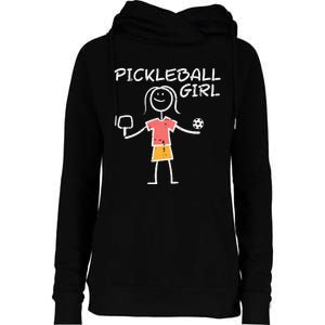 Pickleball Girl Stickman Pickle Ball Womens Funnel Neck Pullover Hood