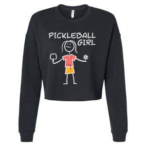 Pickleball Girl Stickman Pickle Ball Cropped Pullover Crew